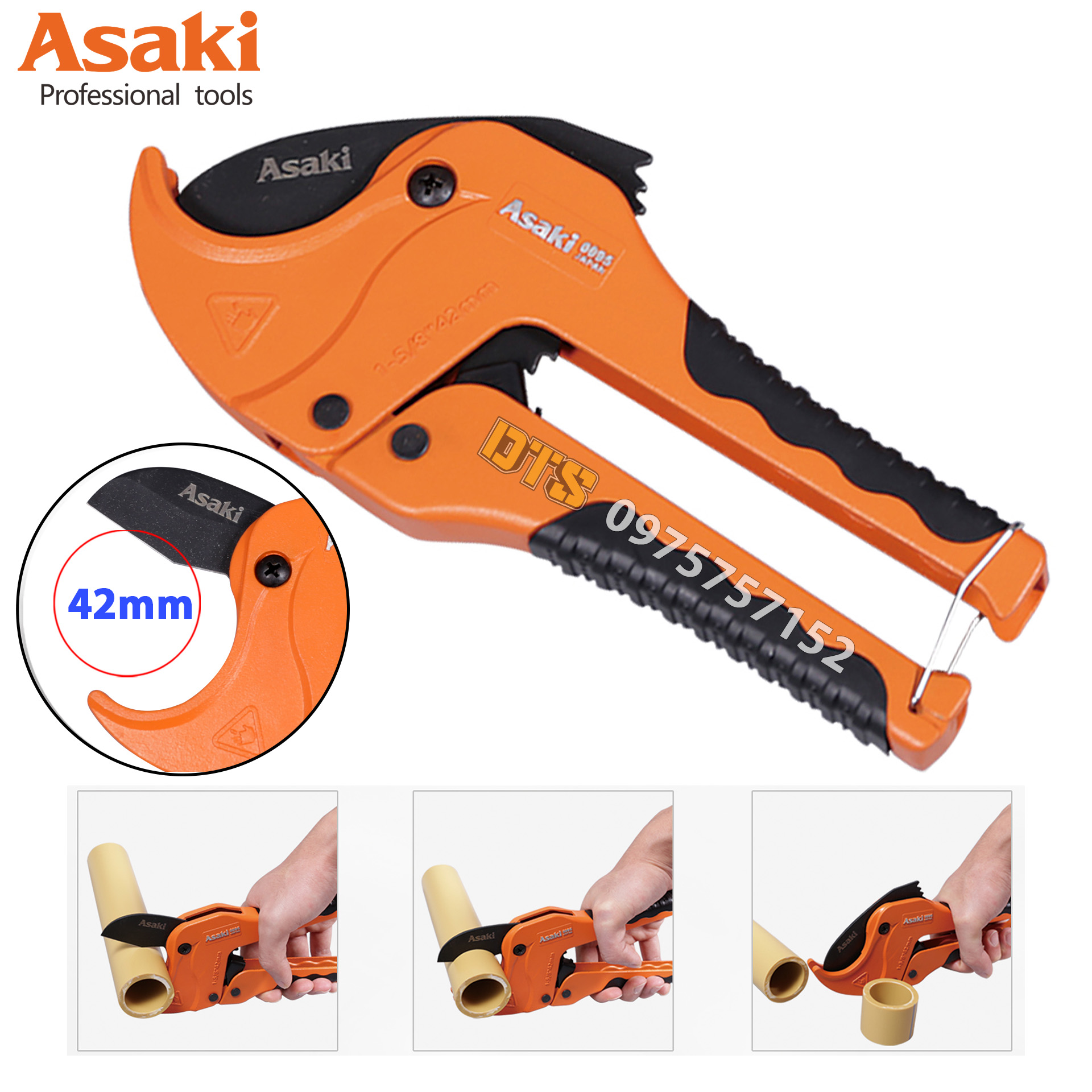  Kéo cắt ống nhựa PVC trợ lực 42mm Asaki JAPAN AK-0095 kìm cắt ống nhựa nhiệt PVC PPR PE tay cầm chống trượt kéo cắt ống nhựa dao cắt ống nhựa kéo cắt ống nhiệt kéo cắt ống nước mở tự động đa năng 