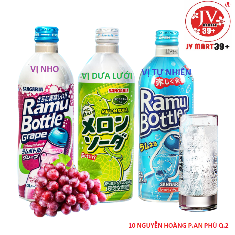 Nước soda nhật bản 03 vị dưa lưới - nho - tự nhiên sangaria 500ml jvmart39 4902179014290