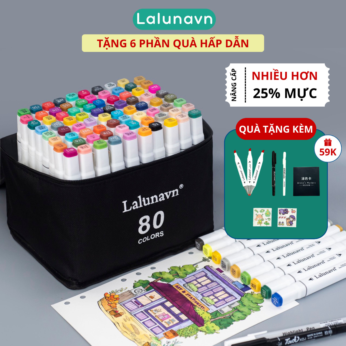 Bút màu Marker Lalunavn Touch Cool họa cụ tô màu dạ vẽ tranh anime Bộ 30/60/80 -B66