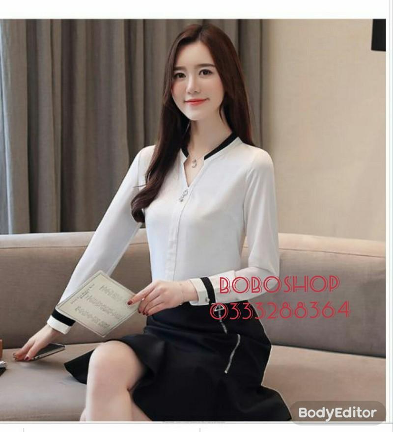Áo cổ trụ phối viền