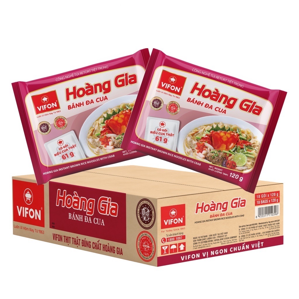    Thùng 18 gói   Bánh Đa Cua Hoàng Gia Vifon 120g 