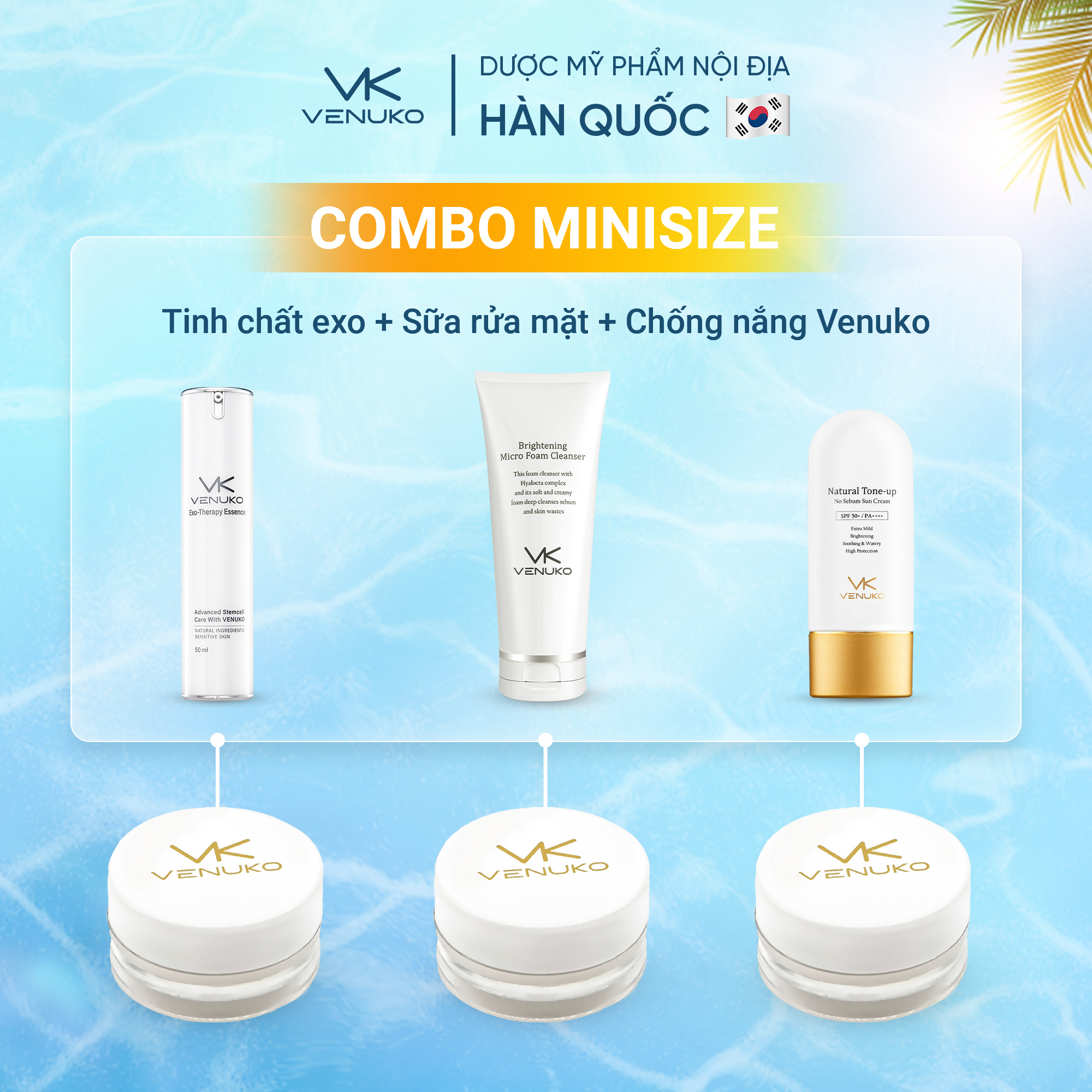 Combo Tinh chất Exo 5ml + Sữa rửa mặt 5ml + Chống nắng Venuko 5ml