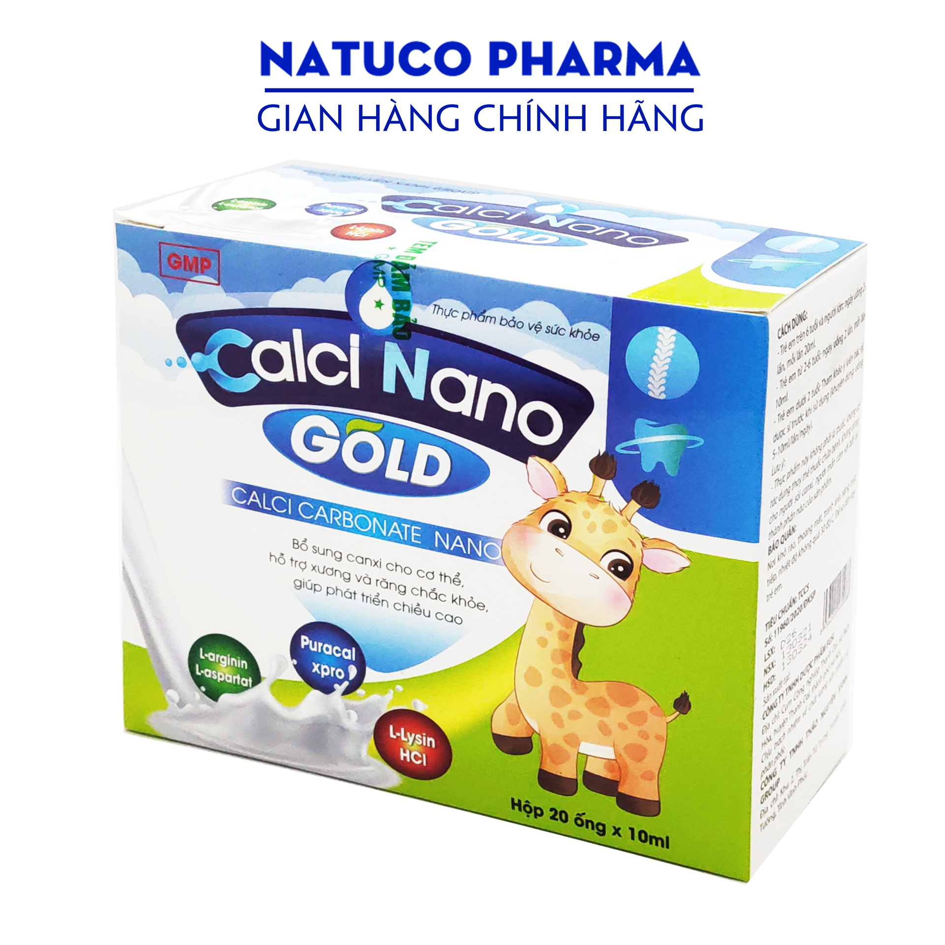 Canxi cho bé Calci Nano Gold  giúp phát triển xương, tăng chiều cao, giảm còi xương cho trẻ từ 2 tuổi - bổ sung canxi, taurin, vitamin - Hộp 20 ống chuẩn GMP