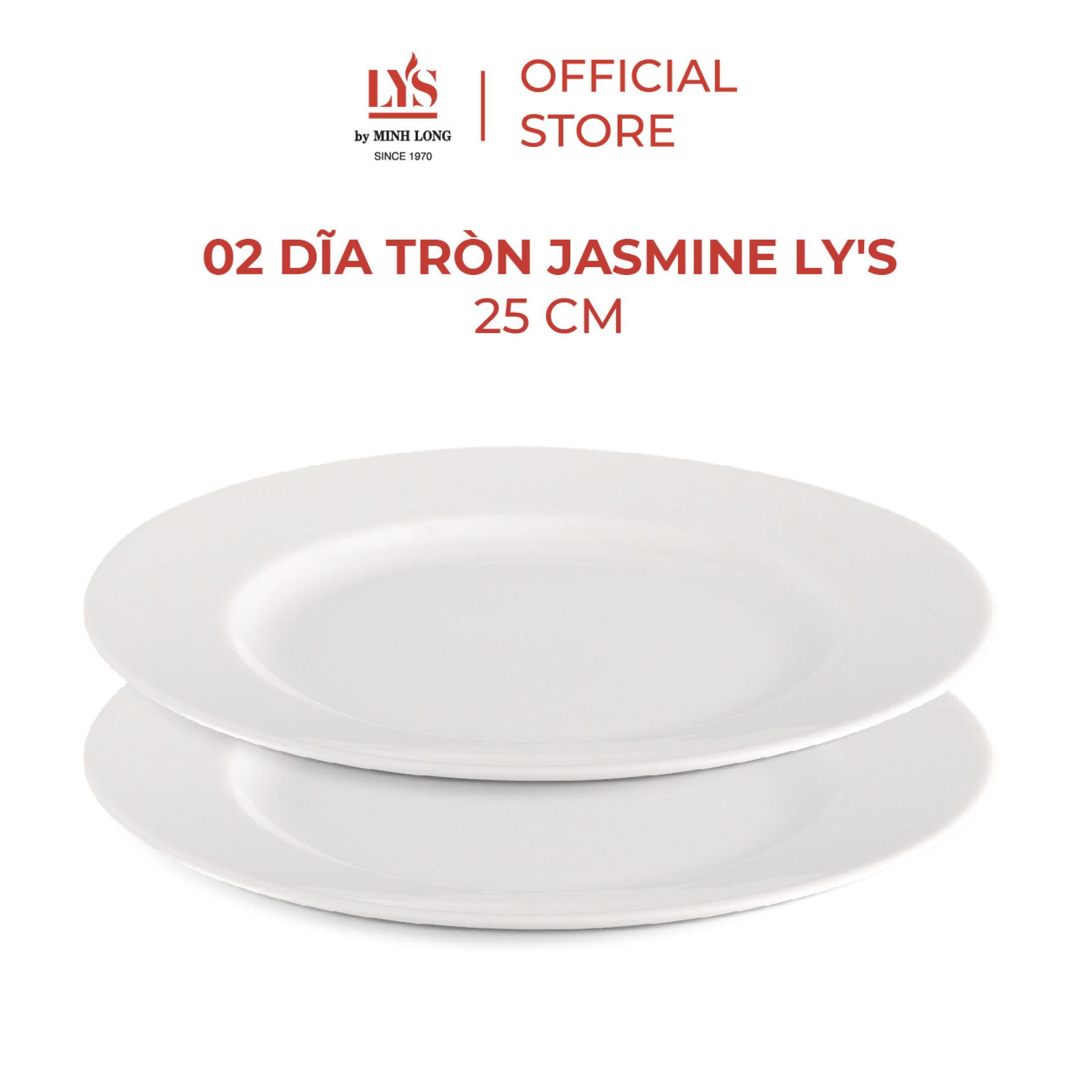 Bộ 2 Dĩa Tròn Minh Long 25cm Jasmine Lys trắng ngà, sang trọng, đẹp cao cấp
