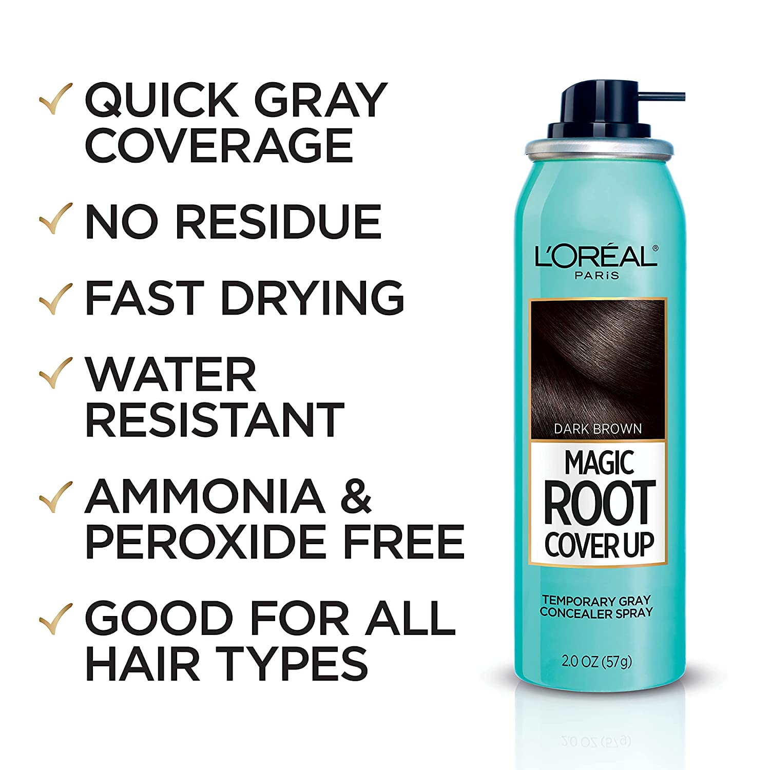 Chai xịt che tạm - đều màu chân tóc bạc/nhuộm l'oreal paris root cover up temporary gray concealer spray, đen/nâu, 57g