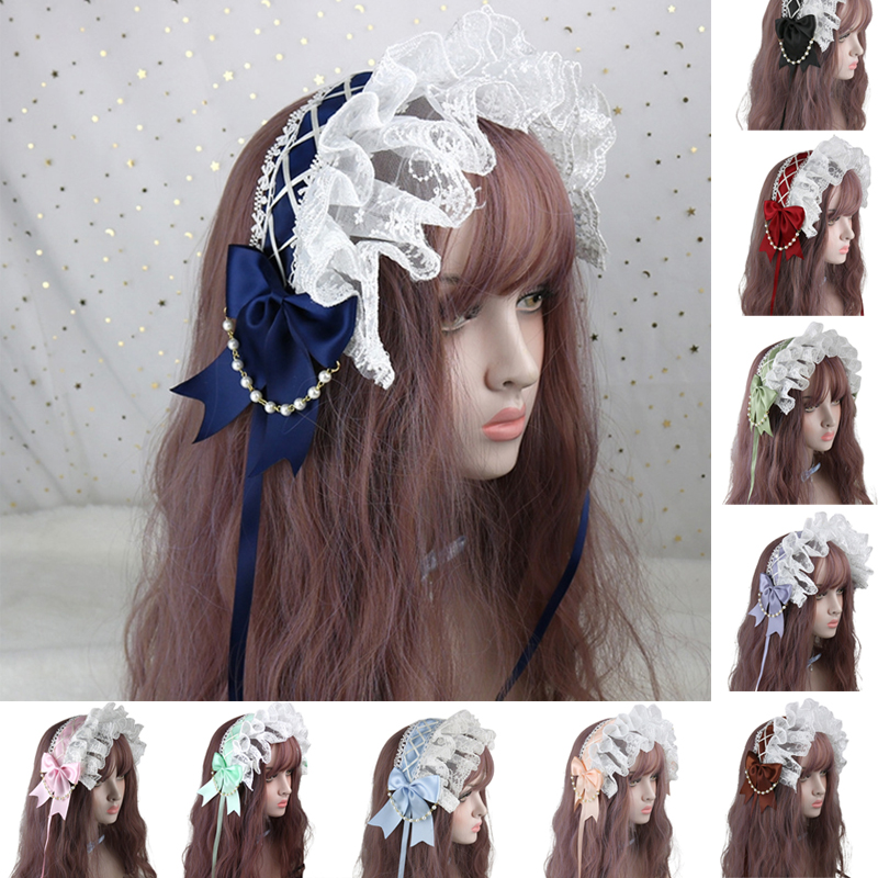  LETIAN Dải Ruy Băng Dự Tiệc Cho Nữ Chuỗi Đính Ngọc Trai Ngọt Ngào Đính Cườm Mũ Trùm Đầu Ren Lolita Mũ Trùm Đầu Băng Đô Người Hầu Gái Quà Tặng Cho Bé Gái 