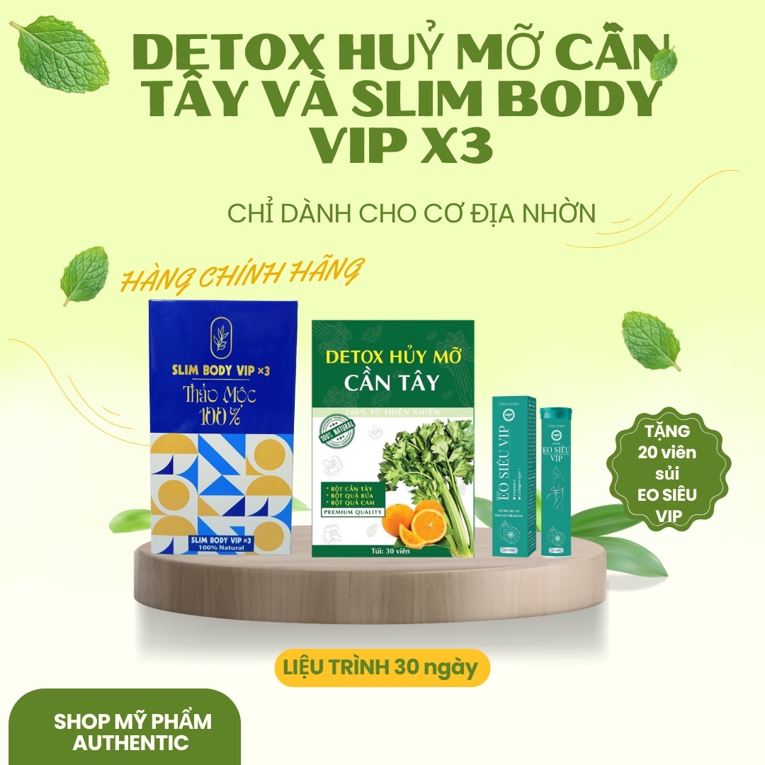 Siêu Phẩm Vip Chính Hãng Giảm Cân Detox Hủy Mỡ Cần Tây Và SLIM BOY ( Tặng Sủi ODIVA )