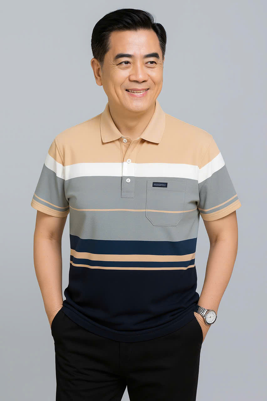 Middle-Aged Men's T-Shirt with Pockets - Elegant Collared Shirt, High-Class Middle-Aged Style - 4