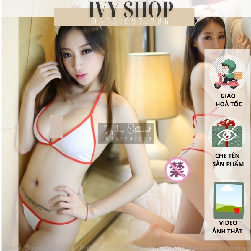 Bộ đồ lót cosplay y tá, bộ bikini y tá kèm phụ kiện tóc sẵn hàng TKVN