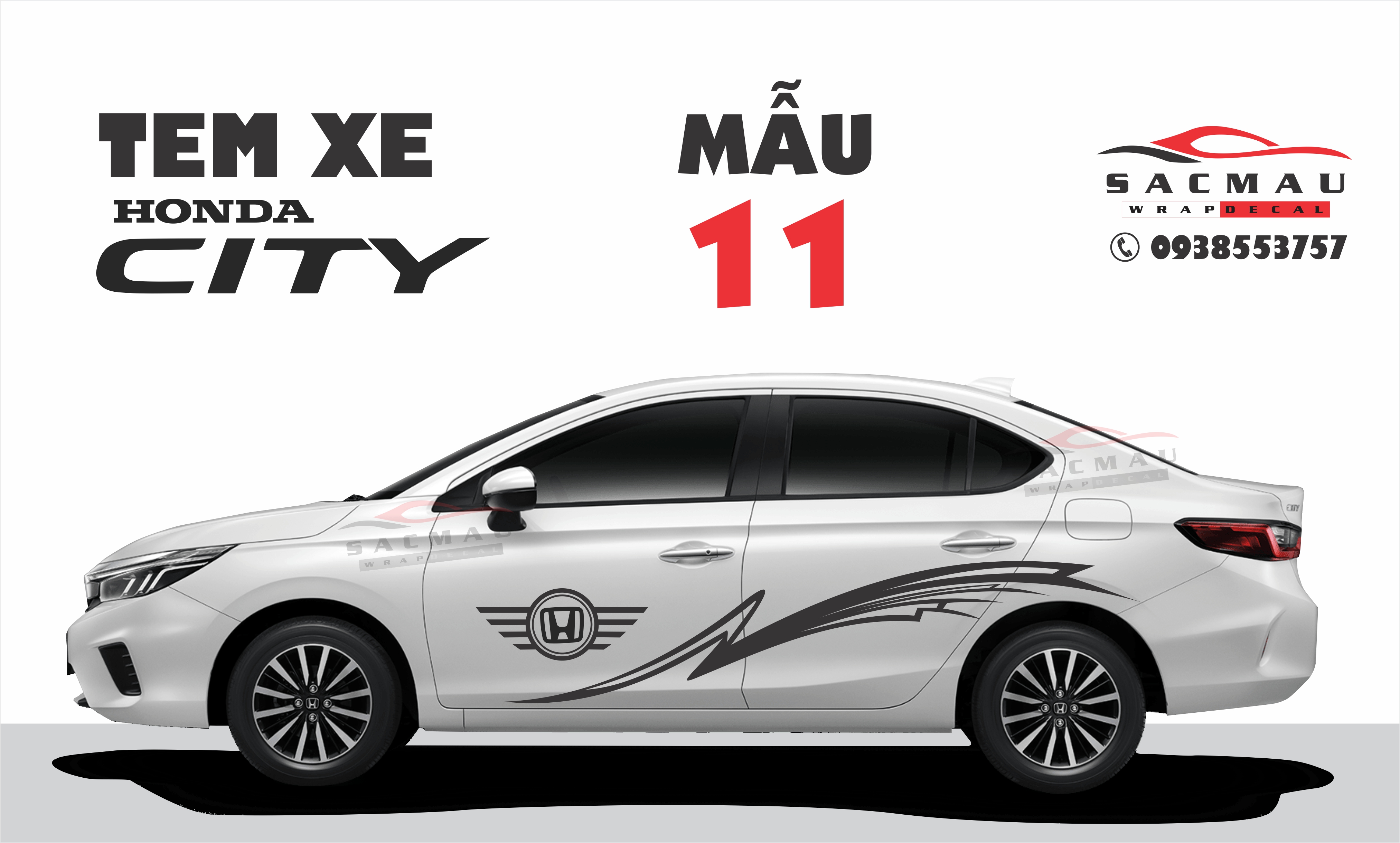 Tem dán xe trang trí Honda City mẫu 11, một bộ đủ 2 bên hông