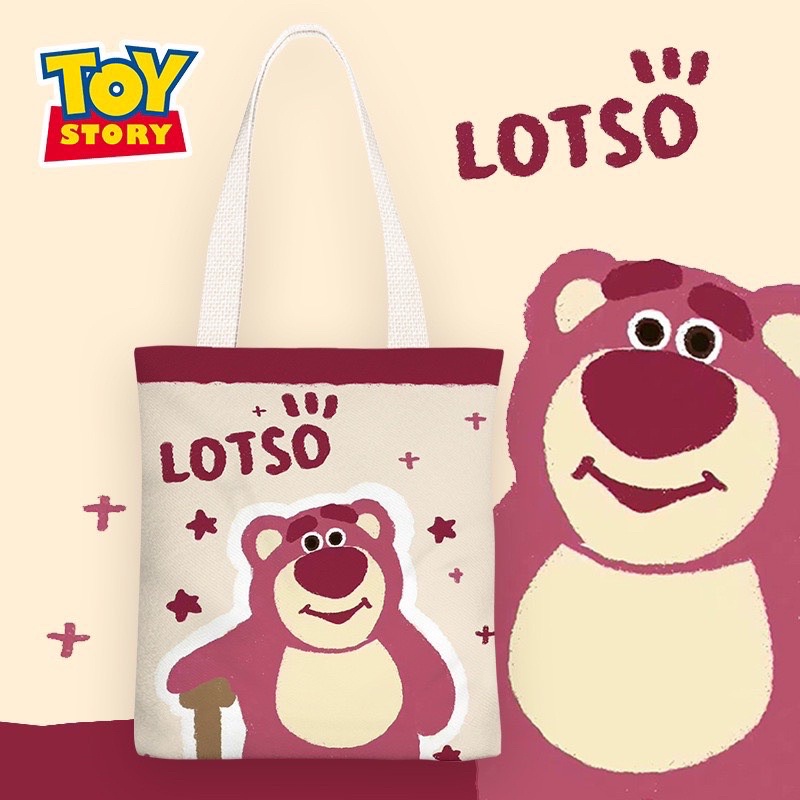Túi tote, túi vải canvas hình Gấu dâu losto dễ thương vừa A4