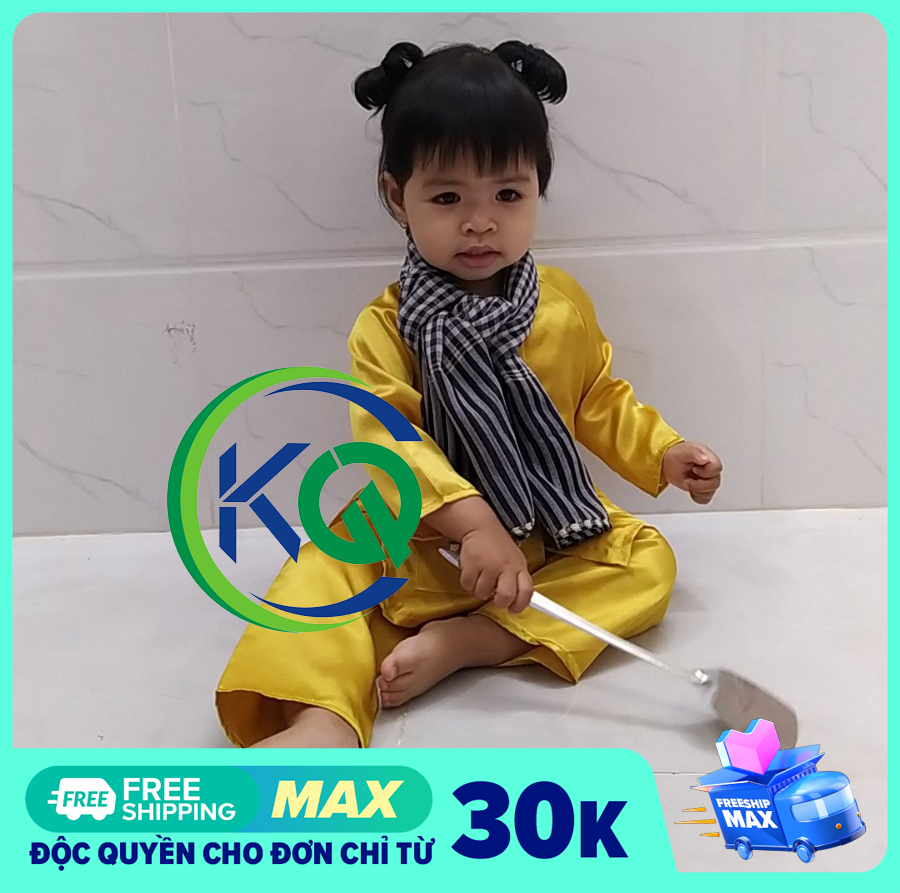 SET BỘ BÀ BA VÀ KHĂN RẰN NAM BỘ CHO BÉ - VẢI PHI BÓNG