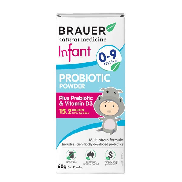 Bột men vi sinh Brauer Infant Probiotic Powder cho trẻ 0-9 tháng tuổi (60g) - Hàng Úc