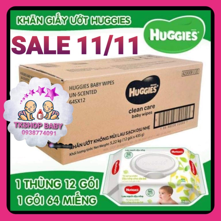 *thùng 12 khăn ướt huggies 64 tờ không mùi