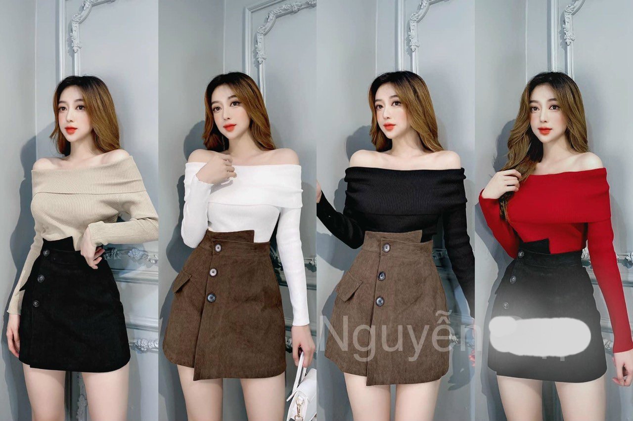 ÁO bẹt vai tay dài chất thun len gân , size dưới 54kg