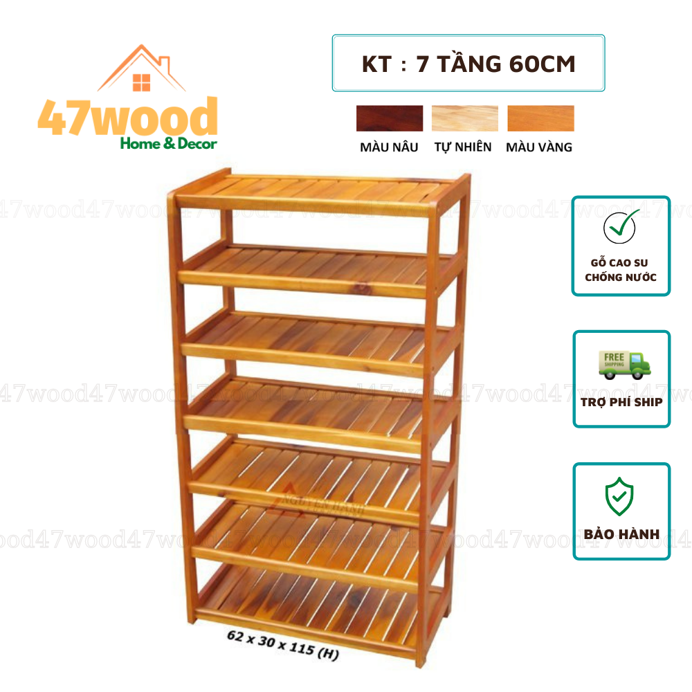 KỆ DÉP GỖ 7 TẦNG 60CM GỖ CAO SU CHỐNG NƯỚC - GIÁ ĐỂ GIÀY DÉP GỖ 7 TẦNG RỘNG 60CM 47WOOD
