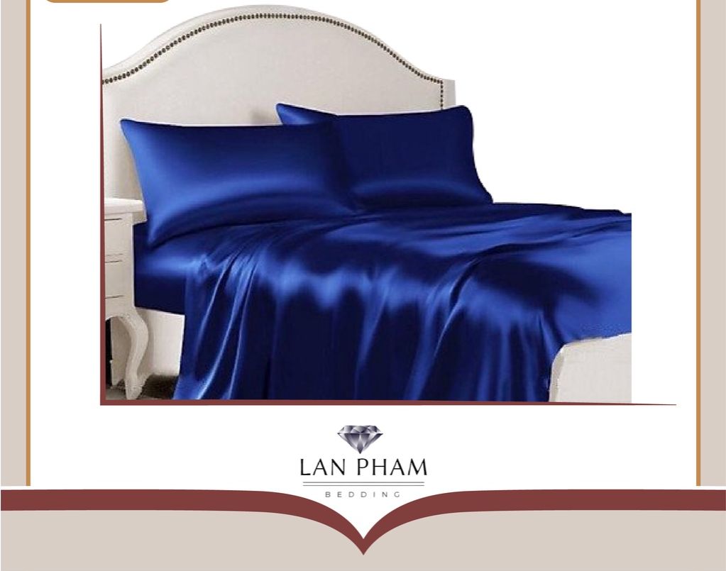 (Loại 1) Ga Giường Phi Lụa Lan Pham Bedding Giá Tận Gốc Bao Bì Đẹp Chất Mát Mềm Mịn - Màu Xanh Biển