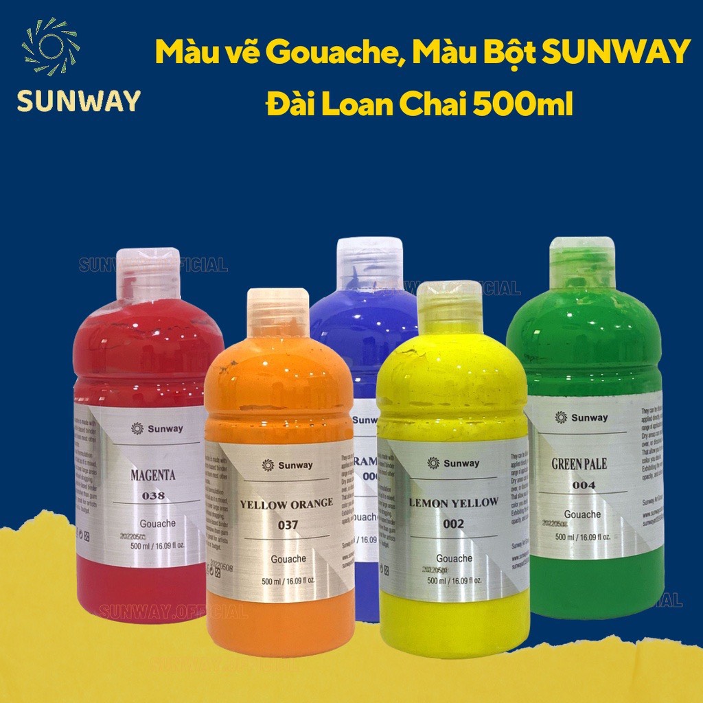 Màu Gouache,màu bột Sunway 500ml