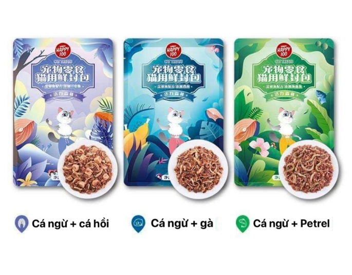 [New] Pate Wanpy Happy 100 Gói 70g Mẫu Mới Vị Cá Ngừ Topping Gà, Cá Hồi