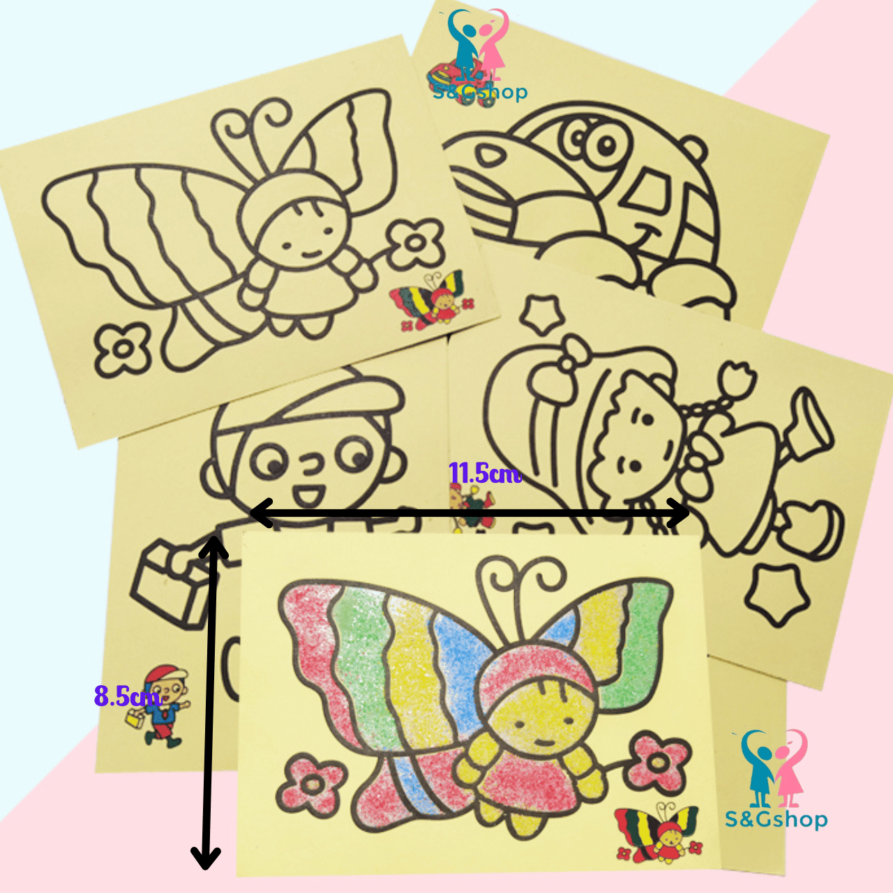 Set 10 tranh cát cho bé tập tô màu có sẵn 4 túi cát