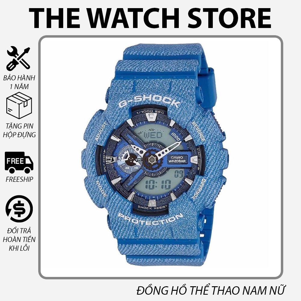 Đồng hồ Casio G-Shock Nam GA-110 Xanh Bò Nhạt - Họa tiết jeans trẻ trung, cá tính - Bảo Hành 12 Tháng