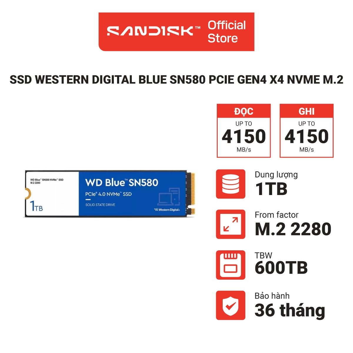 Ổ cứng SSD Western Digital Blue SN580 500GB - 1TB PCIe Gen4 x4 NVMe M.2