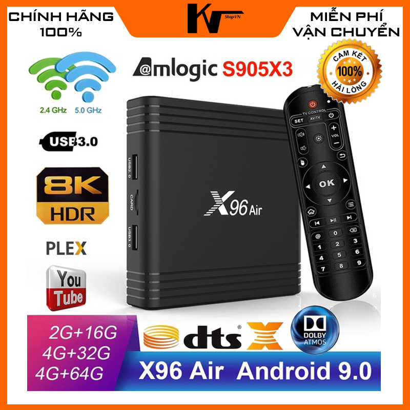 Android TV Box X96 Air Chip S905X3 Ram 4GB Bộ nhớ trong 32GB Android TV 9.0 Kết nối Bluetooth
