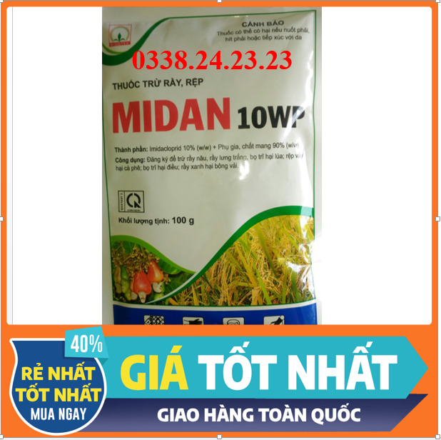 Thuốc trừ rầy rêp, côn trùng chích hút, bọ trĩ mát bông, không ảnh hưởng đến hoa và quả MIDAN 100g