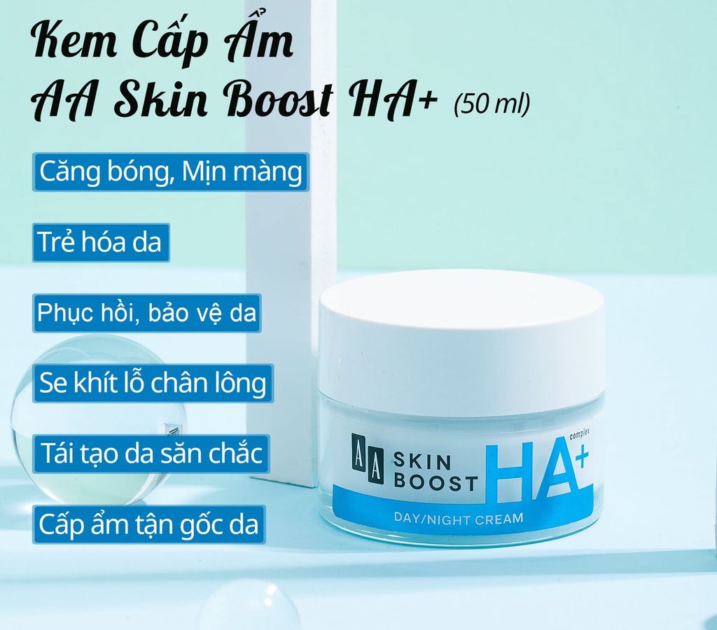 Kem siêu dưỡng ẩm cấp nước,da luôn căng bóng skinboost ha+ aa cosmetics 50ml