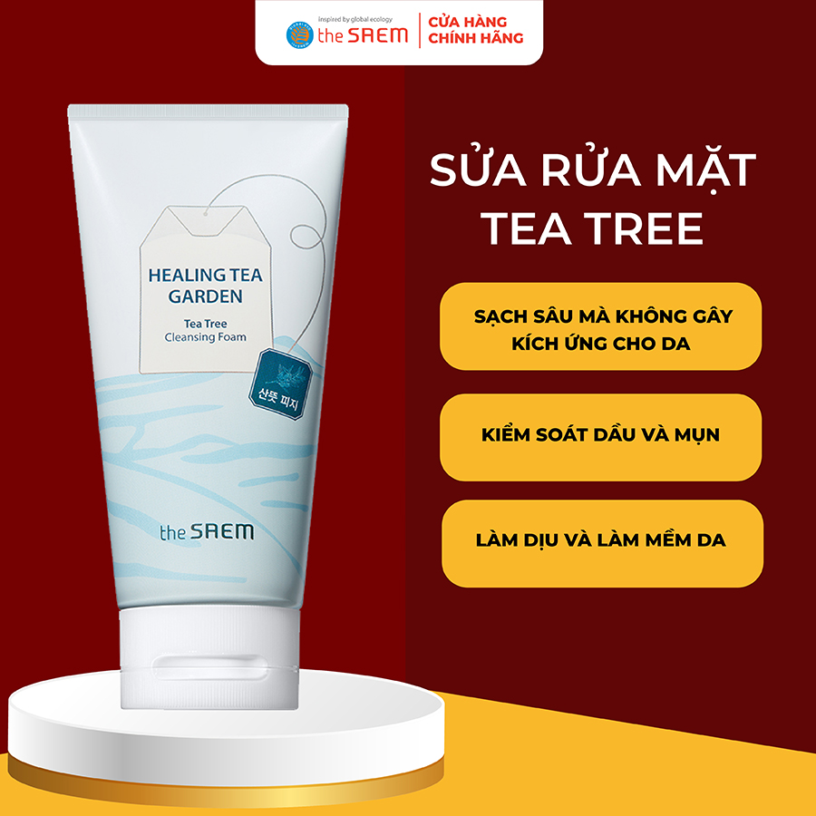 Sữa Rửa Mặt Giúp Ngăn Ngừa Mụn, Kiểm Soát Nhờn The Saem Healing Tea Garden Tea Tree Cleansing Foam (150ml)