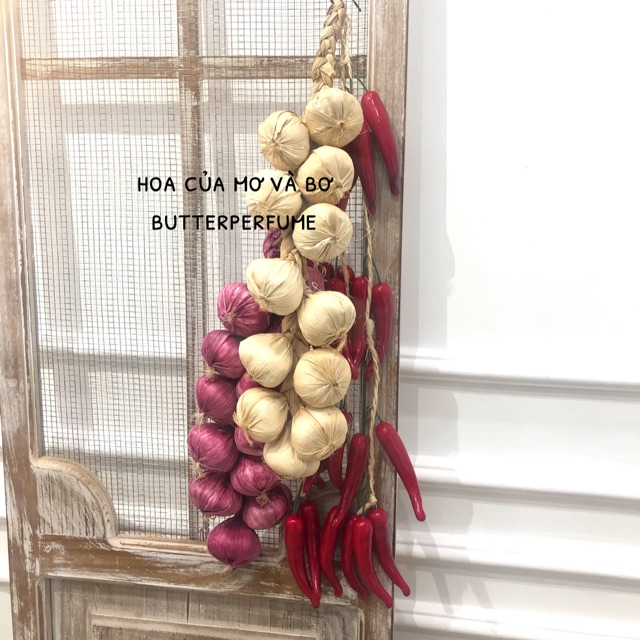 Dây Hành, Tỏi, Ớt, Lạc, Ngô, Khoai (củ giả) cao cấp 50cm trang trí bày phòng ăn, bếp