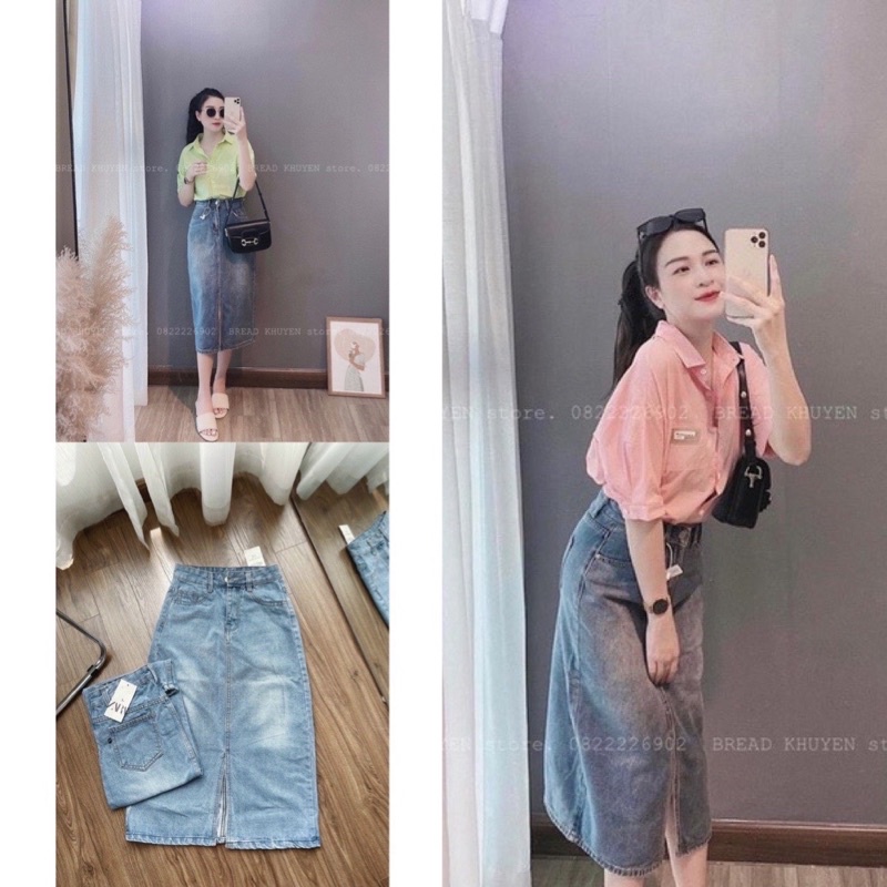 Hoàn tiền 15% - chân váy denim xẻ trước hot trend - jeasn#930