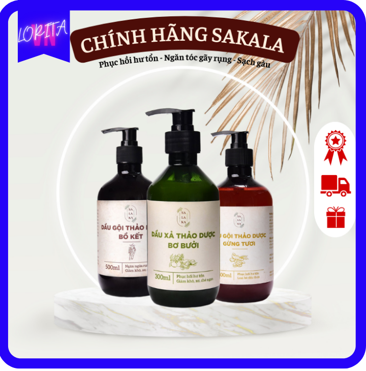 Bộ dầu gội, xả, xịt dưỡng tóc SALAKA - Giảm gãy rụng, phục hồi chân tóc, kích thích mọc tóc