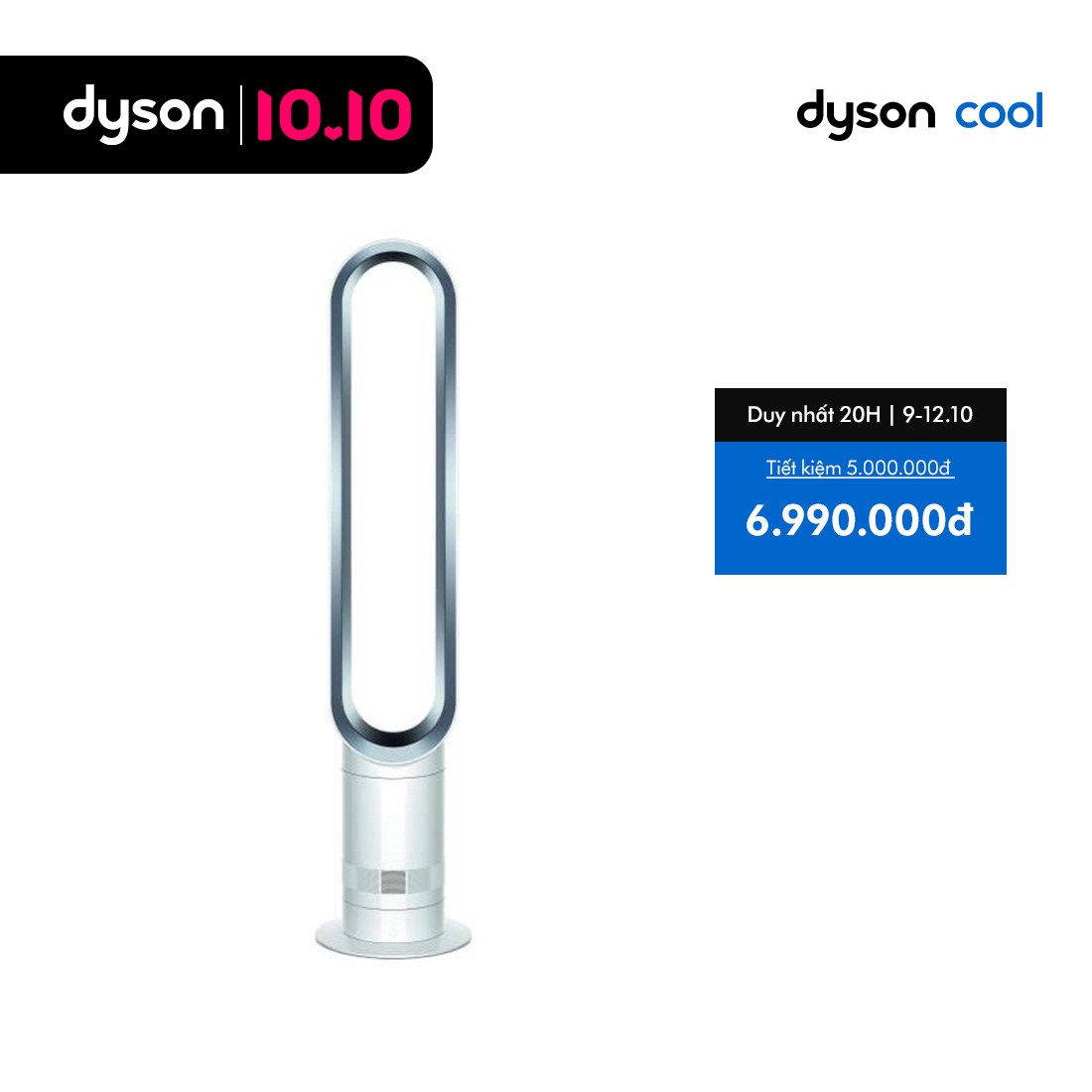 [CHỈ 10.10: Voucher 14% Tối đa 2 Triệu] Quạt không cánh Dyson Cool AM07 (Trắng/Bạc)