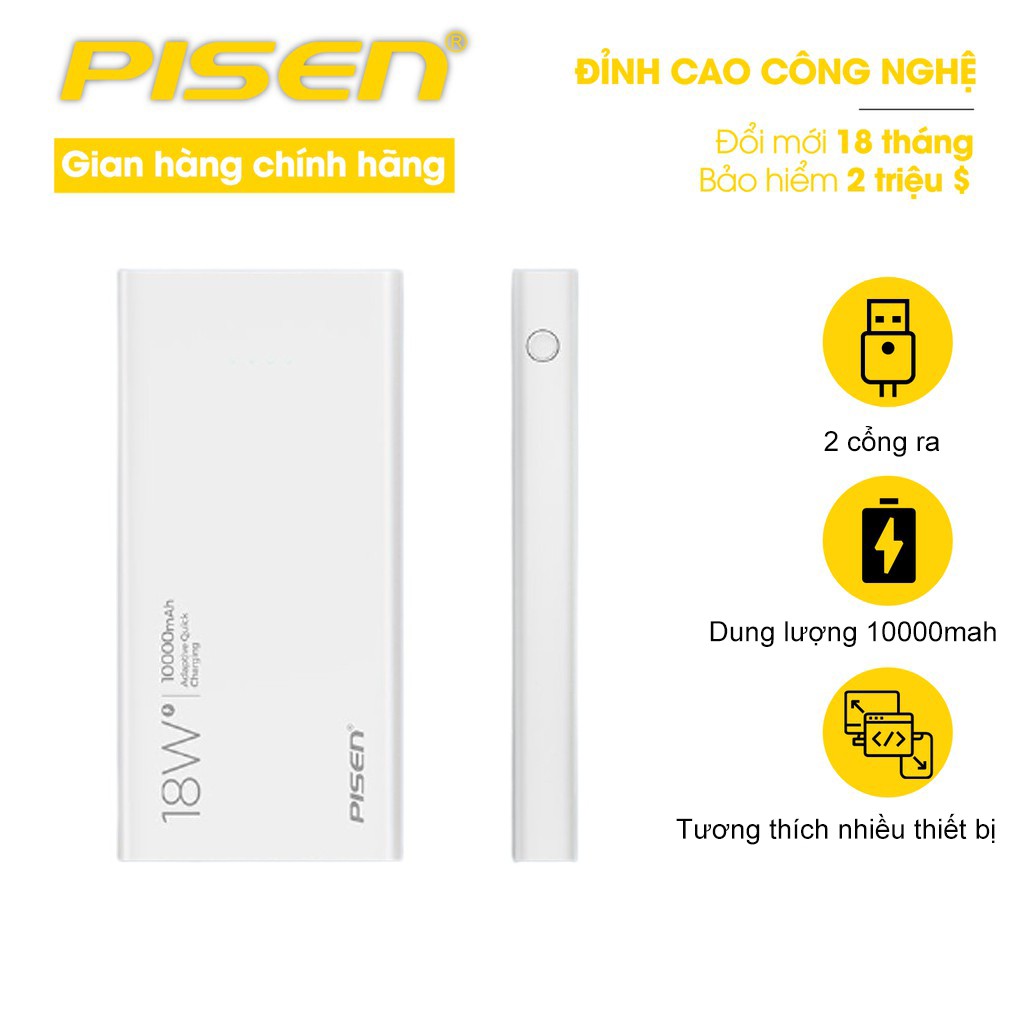 Pin sạc dự phòng pisen quick supers 10000mah, 18w