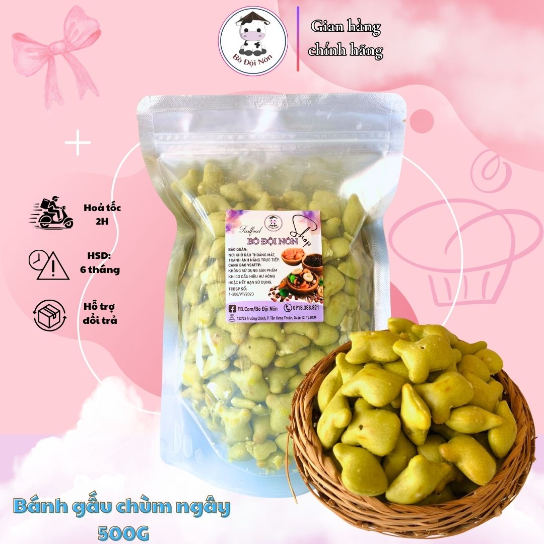 Bánh Gấu Chùm Ngây Nhân Kem 500g Bò Đội Nón