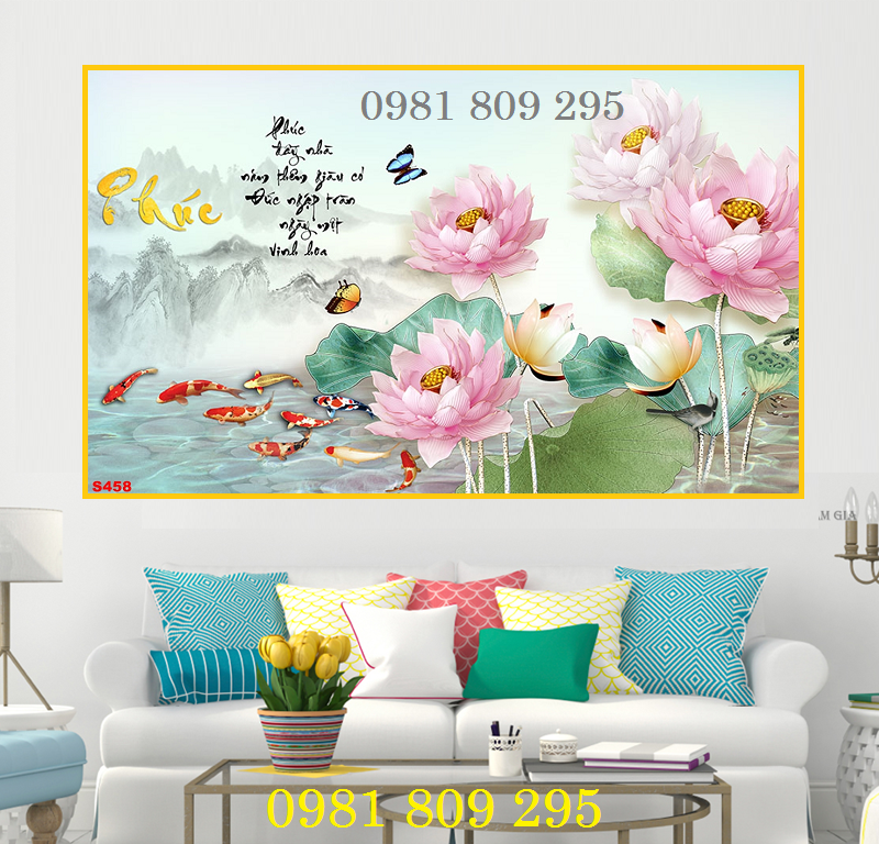 Tranh gạch ốp tường phòng khách - gạch tranh hoa sen HP947