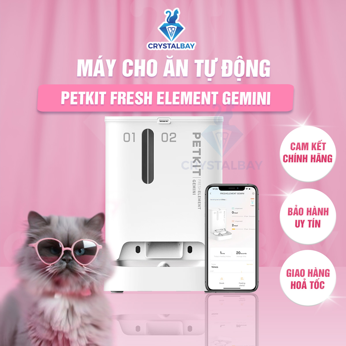 Petkit gemini - máy cho ăn tự động cho mèo chó thú cưng, 02 ngăn, kết nối app