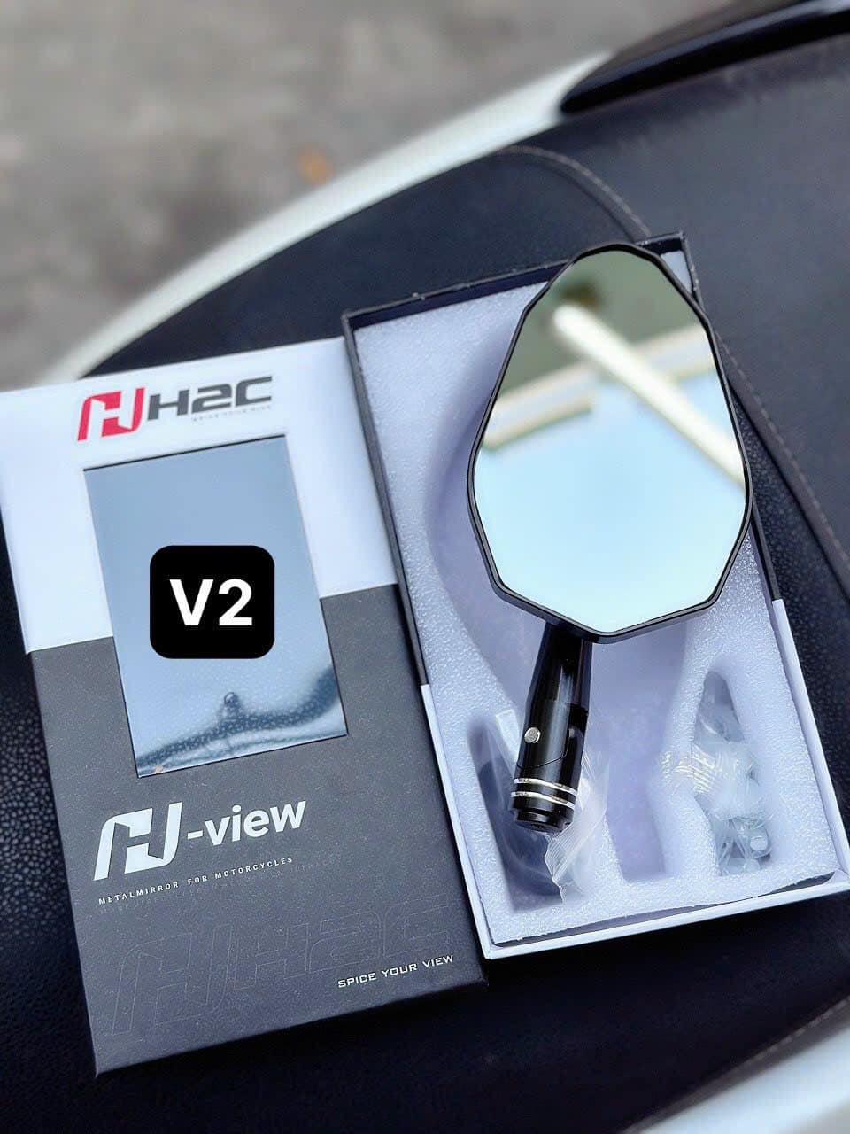 Gương Chiếu Hậu H2C HVIEW V2 2025 Tích Hợp Đèn LED Cho Xe Máy - Chuẩn ATGT