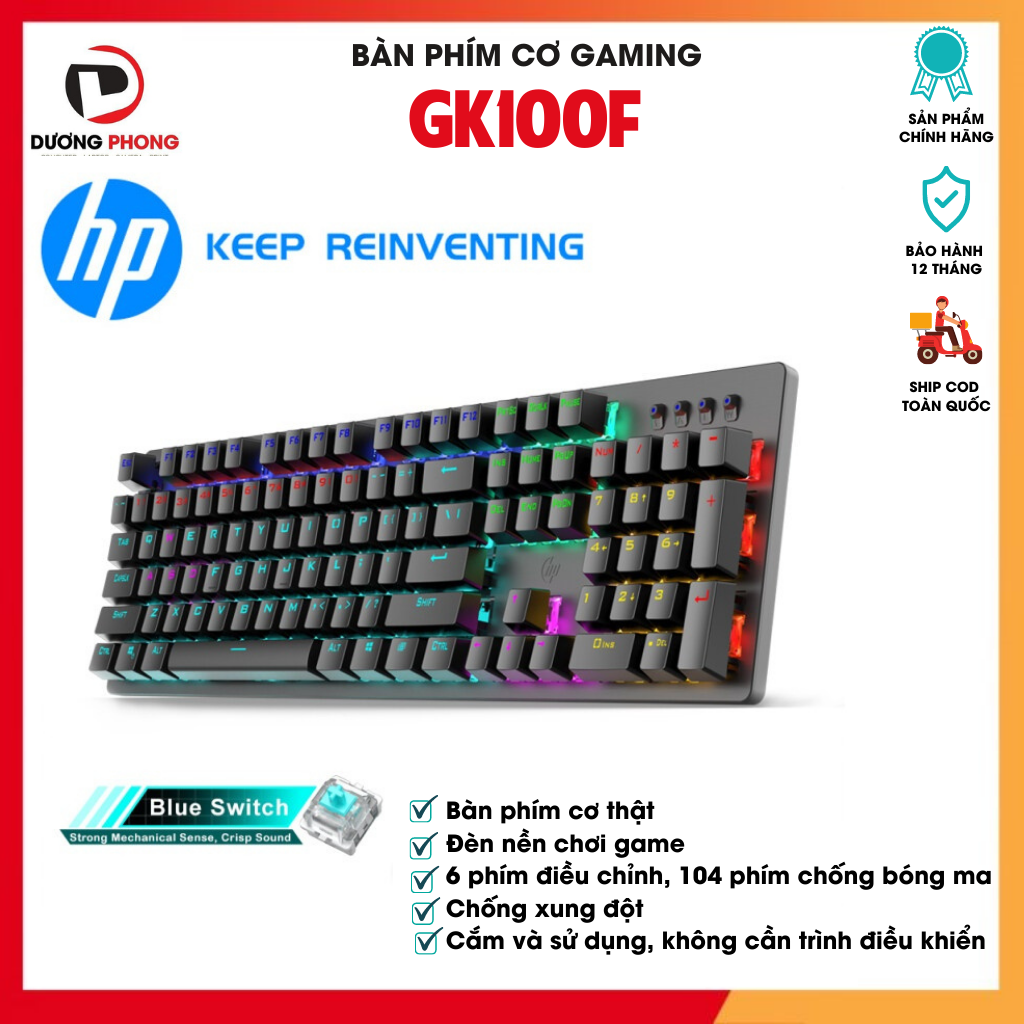 Hp gk100f bàn phím cơ thật có dây hỗn hợp bàn phím đèn nền chơi game 104 phím bàn phím chống xung đột đèn led - hàng chính hãng