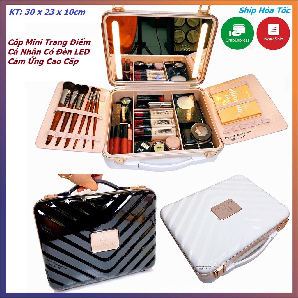 Size 30cm - cốp mini make up cá nhân có gương đèn led beauty case