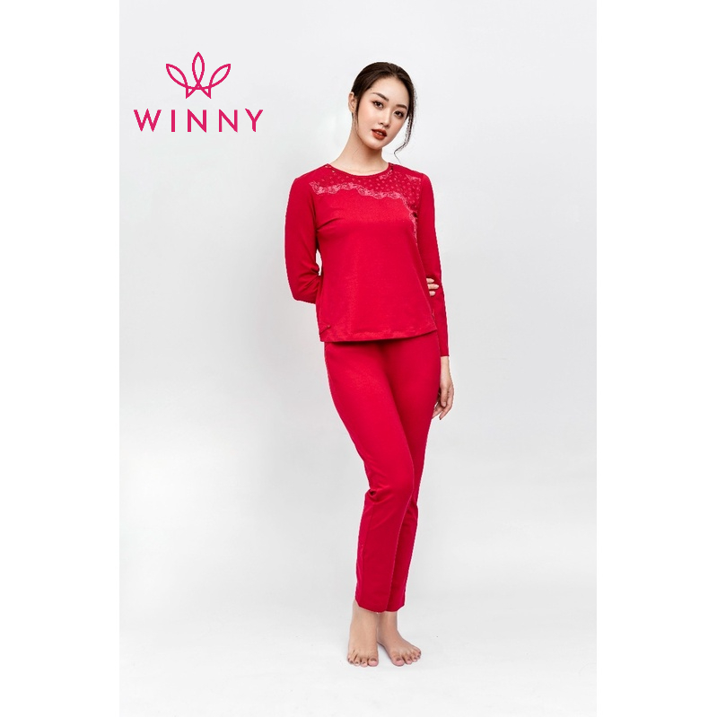 Winny - bộ đồ cotton tay dài quần dài mặc nhà họa tiết lá 1mnct21542d