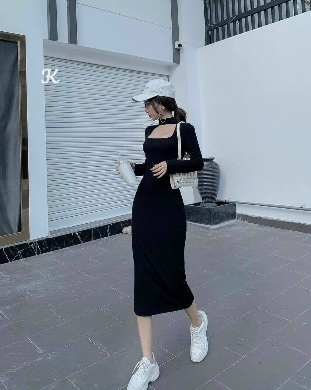 Đầm gân tay dài ôm body sexy
