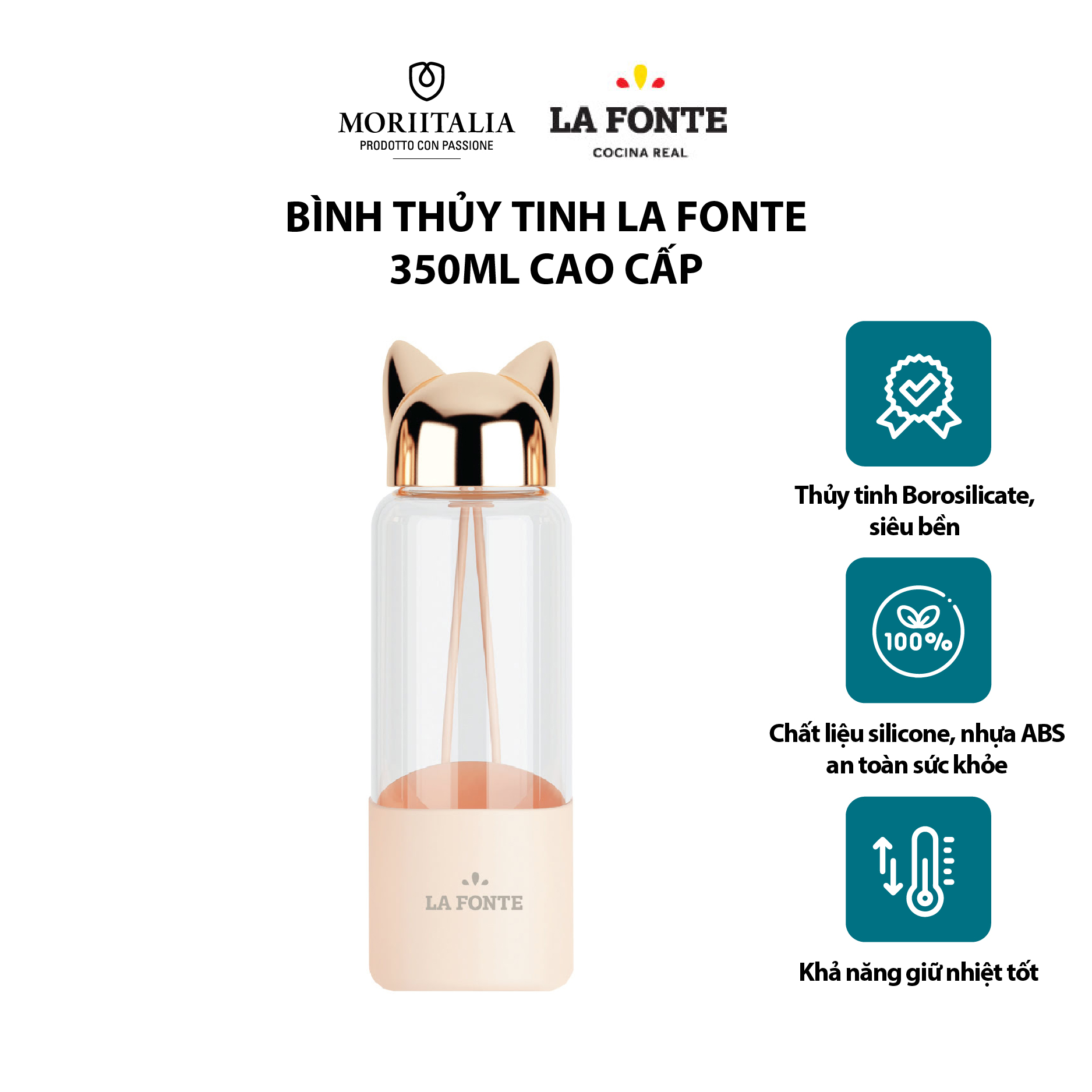 Bình thủy tinh la fonte 350ml cao cấp moriitalia 007429-pin