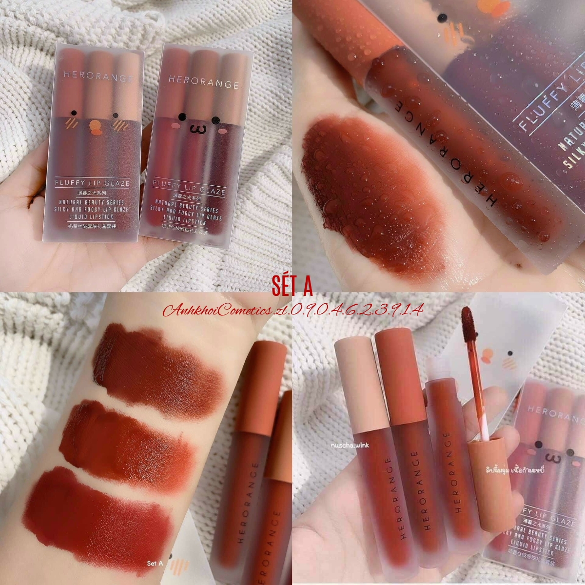 [Sẵn cả A và B] Set 3 Son kem Hero Orange Fluffy
