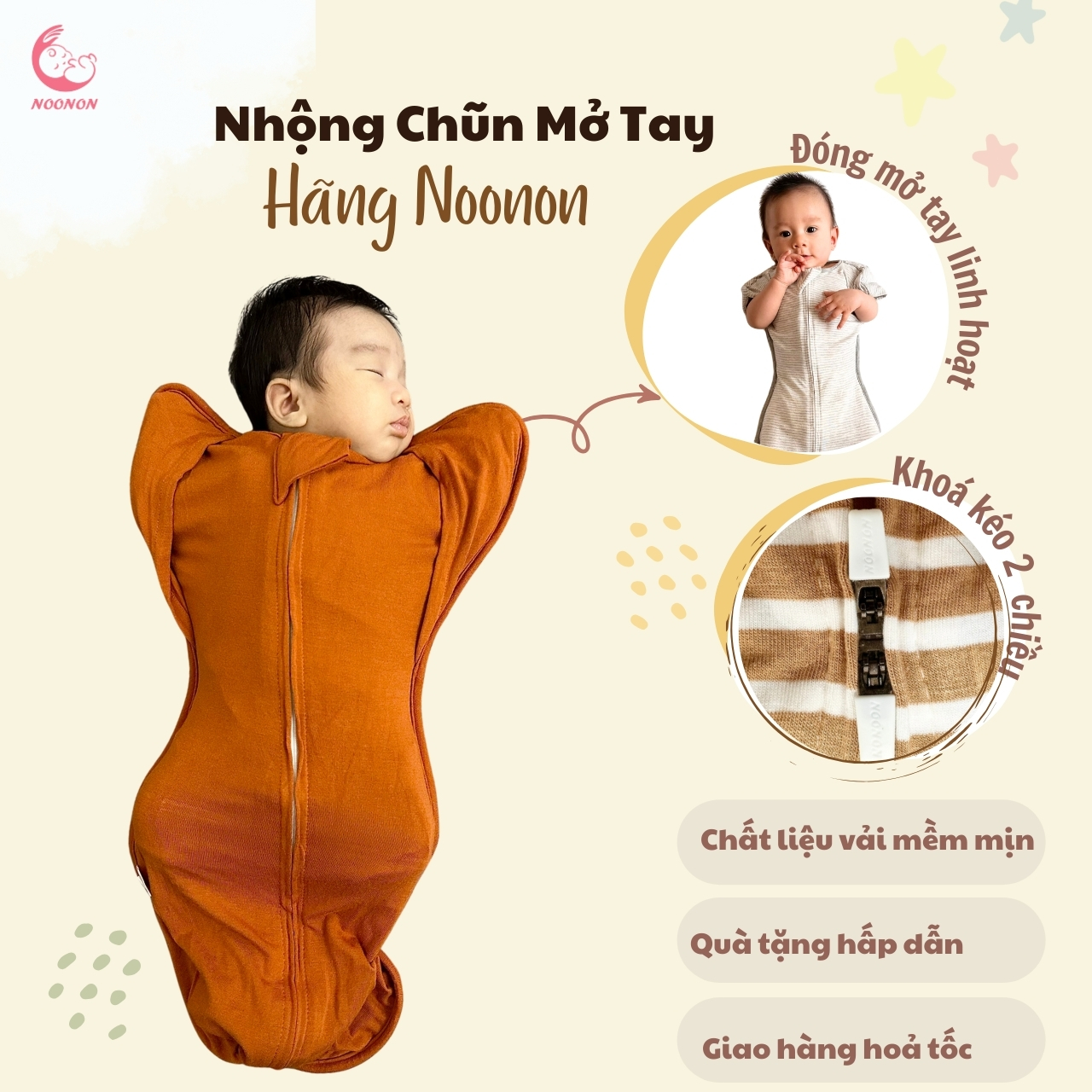 Nhộng Chũn Noonon  Mở Tay Giúp Bé Ngủ Ngon – Mã NCD01
