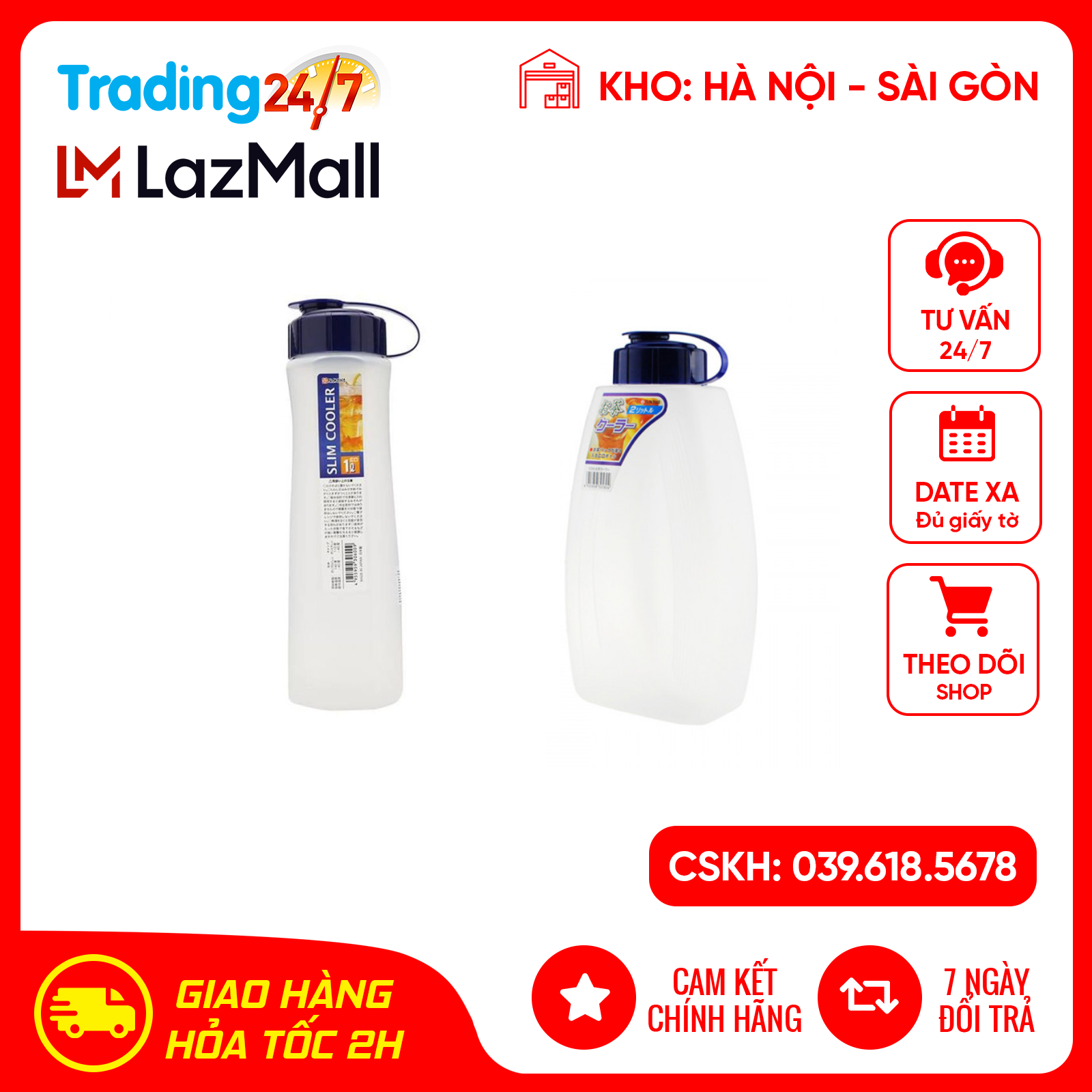 Bộ 2 bình nước du lịch 1000ml và bình đựng nước 2l