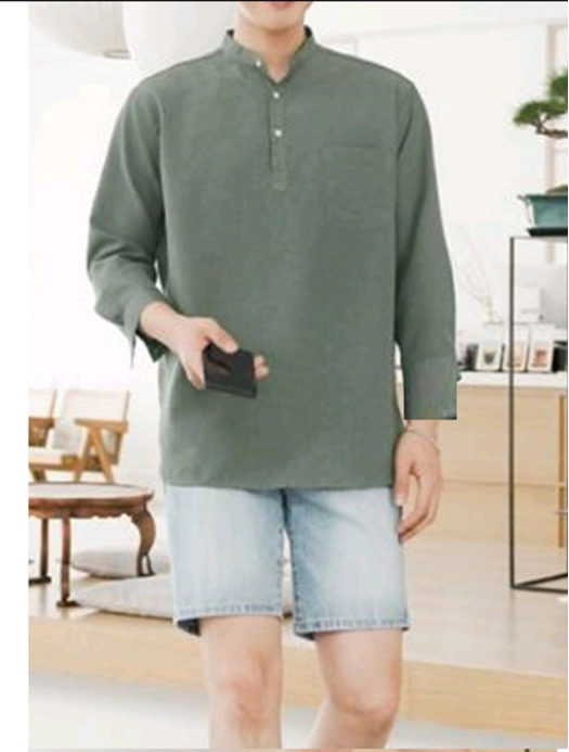 [HCM]Áo sơ mi nam cổ trụ chui đầu màu trắng kiểu Hàn Quốc