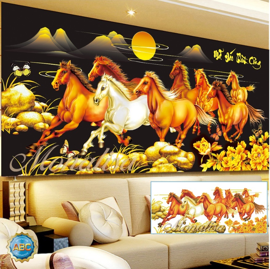 Tranh đính đá ngựa, mã đáo thành công 180x85cm, 130x65cm
