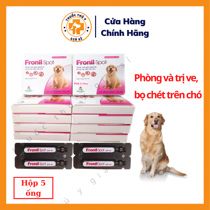 "Hoàn tiền đến 10%" Vemedim Fronil Spot Hộp 5 Ống 0.67ml/ống - Phòng Và Trị Ve, Bọ Chét Trên Chó - Thú Y Giá Sỉ